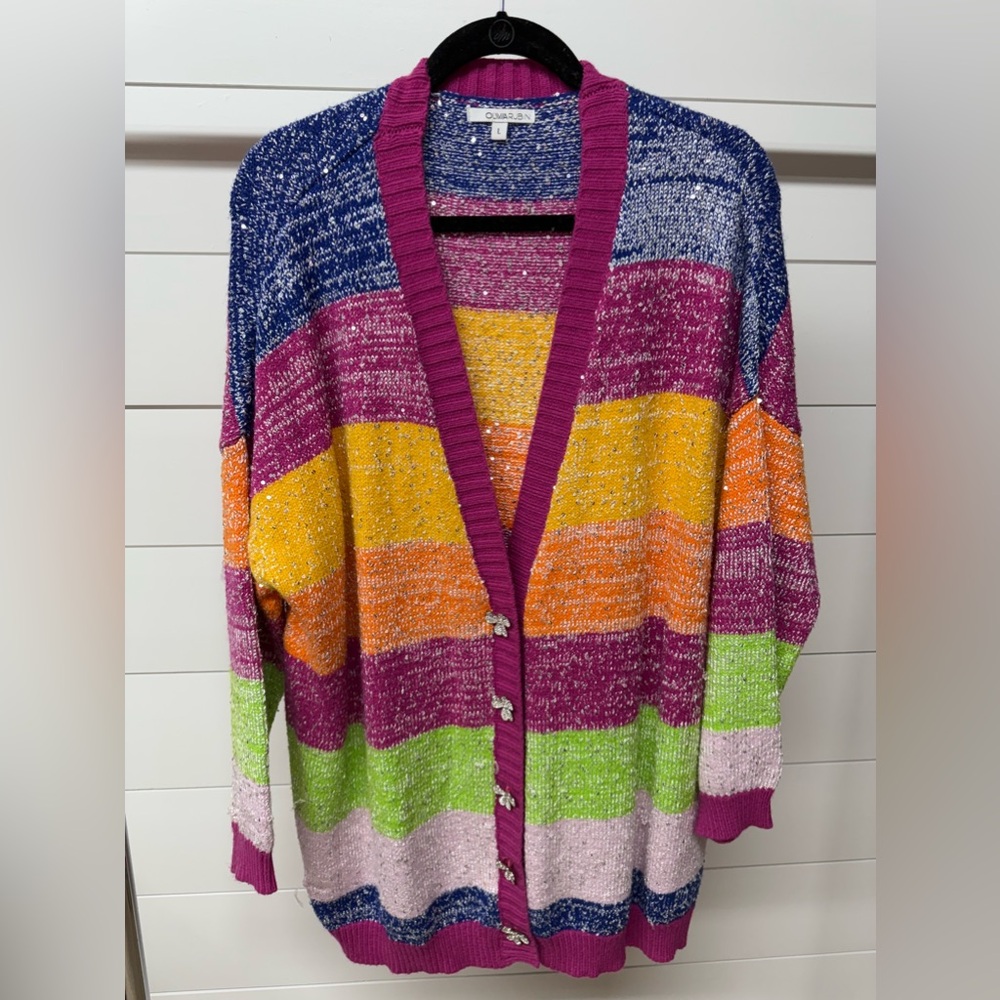Olivia Rubin multi color cardigan with beautiful crystal embellished buttons
